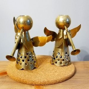 ❤Set of Vintage Brass Christmas Angel Candle Holders❤